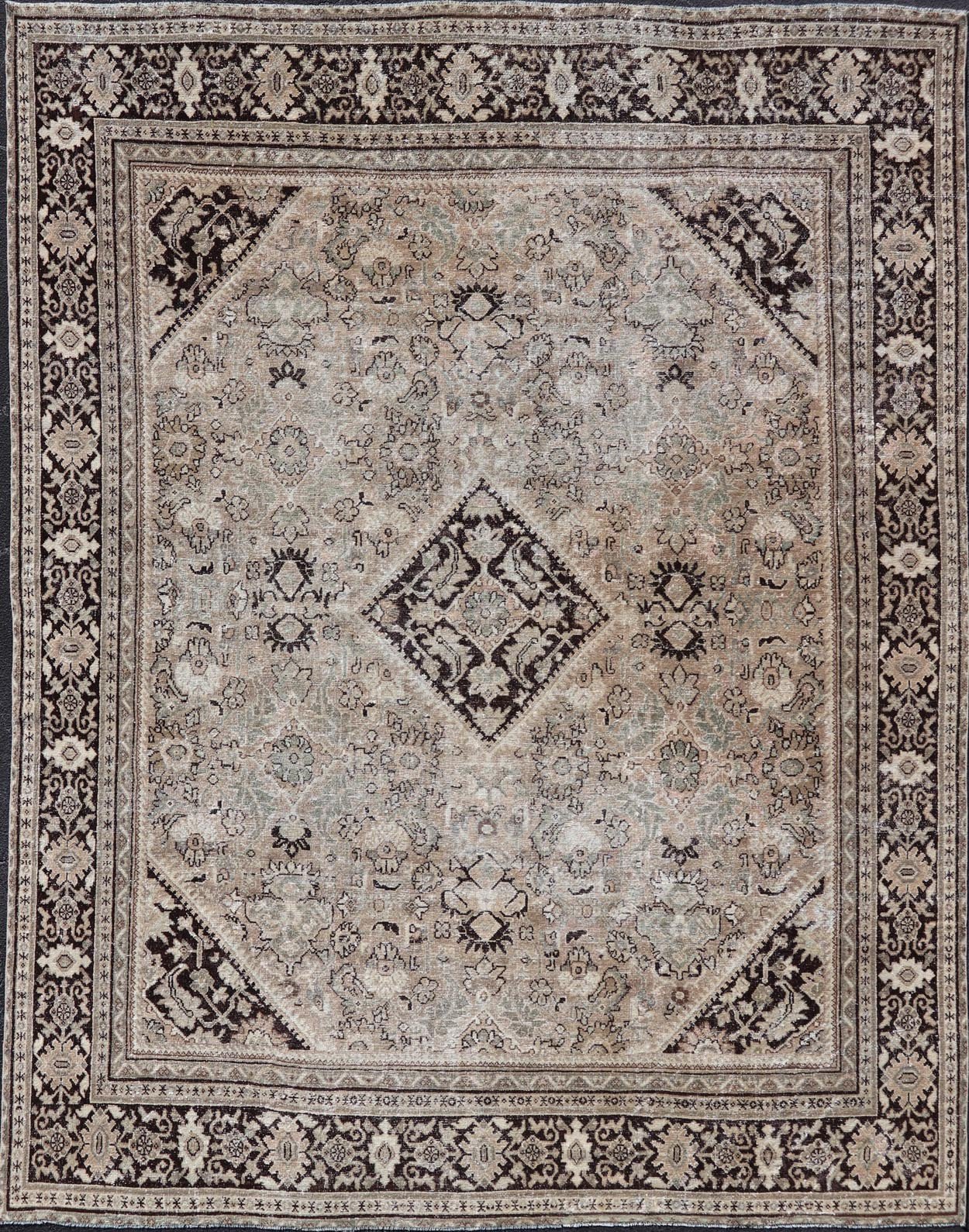 Large Antique Persian Sultanabad - Mahal Rug with Sub - Geometric Diamond Design Antique Hand Knotted Sultanabad - Mahal Rug in brown, tan, taupe and cream, Keivan Woven Arts / rug PTA - 200713, country of origin / type: Persian / Sultanabad, circa Ear... - Keivan Woven ArtsPTA - 200713 - 16624