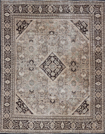 Large Antique Persian Sultanabad - Mahal Rug with Sub - Geometric Diamond Design Antique Hand Knotted Sultanabad - Mahal Rug in brown, tan, taupe and cream, Keivan Woven Arts / rug PTA - 200713, country of origin / type: Persian / Sultanabad, circa Ear... - Keivan Woven ArtsPTA - 200713 - 16624