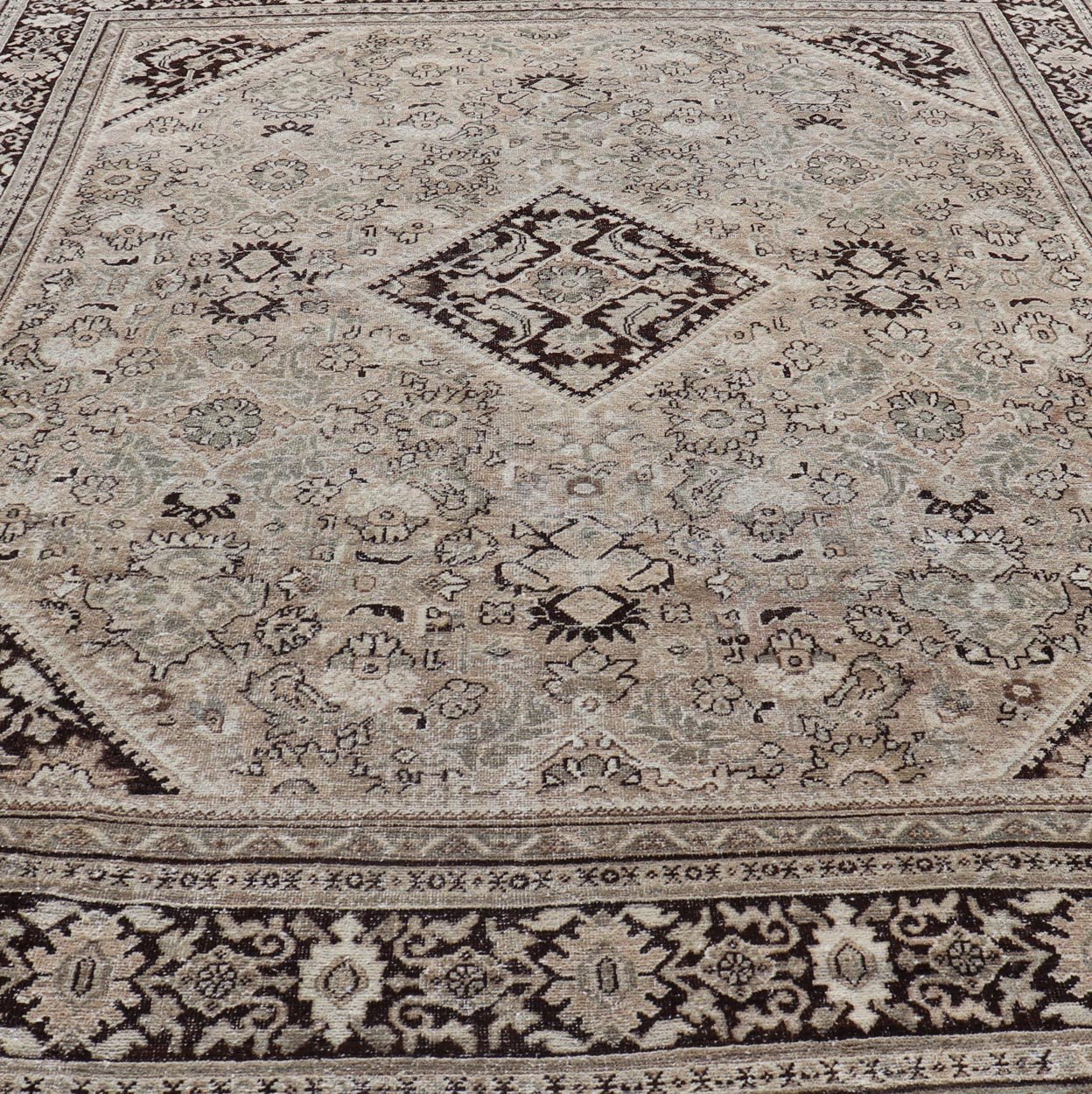 Large Antique Persian Sultanabad - Mahal Rug with Sub - Geometric Diamond Design Antique Hand Knotted Sultanabad - Mahal Rug in brown, tan, taupe and cream, Keivan Woven Arts / rug PTA - 200713, country of origin / type: Persian / Sultanabad, circa Ear... - Keivan Woven ArtsPTA - 200713 - 16624
