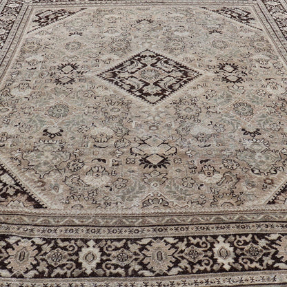Large Antique Persian Sultanabad - Mahal Rug with Sub - Geometric Diamond Design Antique Hand Knotted Sultanabad - Mahal Rug in brown, tan, taupe and cream, Keivan Woven Arts / rug PTA - 200713, country of origin / type: Persian / Sultanabad, circa Ear... - Keivan Woven ArtsPTA - 200713 - 16624