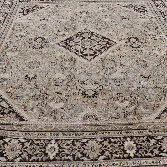 Large Antique Persian Sultanabad - Mahal Rug with Sub - Geometric Diamond Design Antique Hand Knotted Sultanabad - Mahal Rug in brown, tan, taupe and cream, Keivan Woven Arts / rug PTA - 200713, country of origin / type: Persian / Sultanabad, circa Ear... - Keivan Woven ArtsPTA - 200713 - 16624