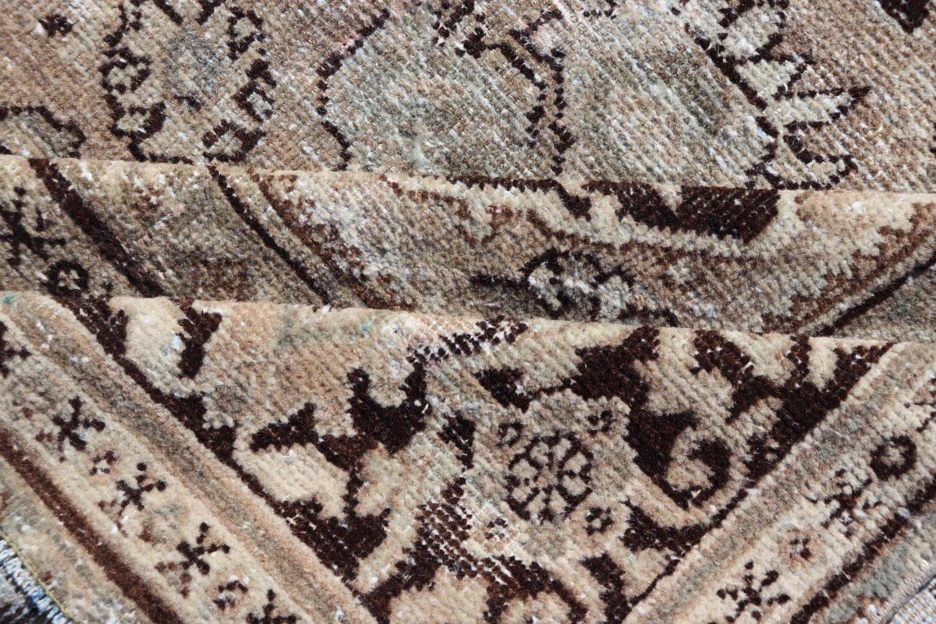 Large Antique Persian Sultanabad - Mahal Rug with Sub - Geometric Diamond Design Antique Hand Knotted Sultanabad - Mahal Rug in brown, tan, taupe and cream, Keivan Woven Arts / rug PTA - 200713, country of origin / type: Persian / Sultanabad, circa Ear... - Keivan Woven ArtsPTA - 200713 - 16624