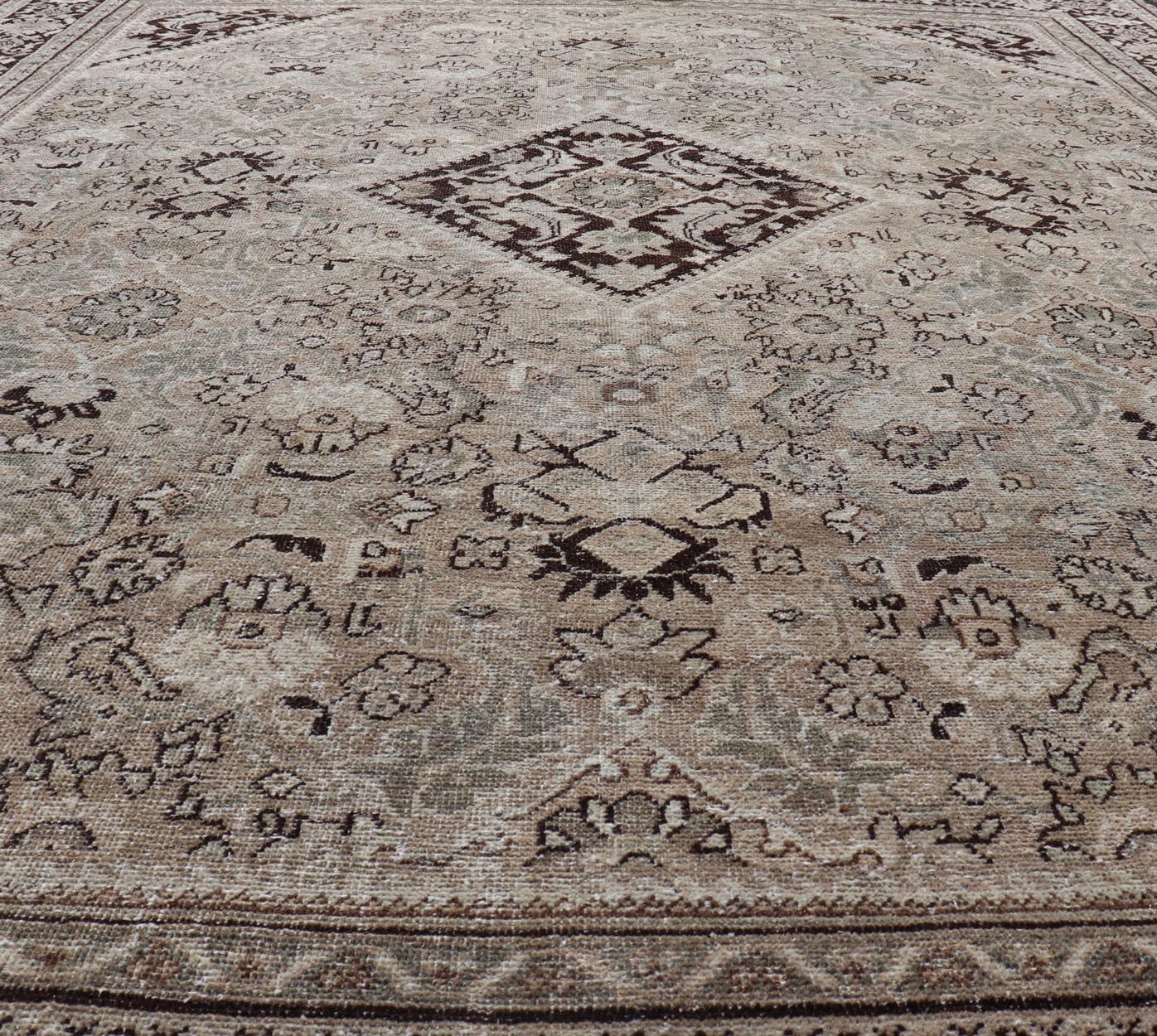 Large Antique Persian Sultanabad - Mahal Rug with Sub - Geometric Diamond Design Antique Hand Knotted Sultanabad - Mahal Rug in brown, tan, taupe and cream, Keivan Woven Arts / rug PTA - 200713, country of origin / type: Persian / Sultanabad, circa Ear... - Keivan Woven ArtsPTA - 200713 - 16624