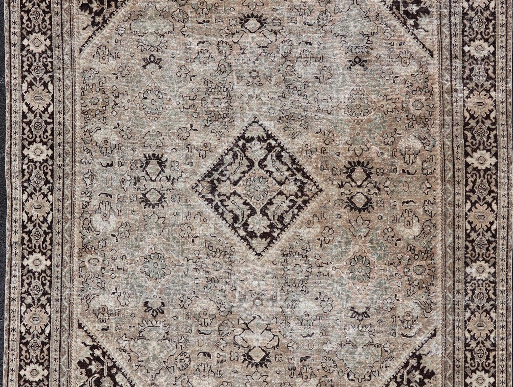 Large Antique Persian Sultanabad - Mahal Rug with Sub - Geometric Diamond Design Antique Hand Knotted Sultanabad - Mahal Rug in brown, tan, taupe and cream, Keivan Woven Arts / rug PTA - 200713, country of origin / type: Persian / Sultanabad, circa Ear... - Keivan Woven ArtsPTA - 200713 - 16624