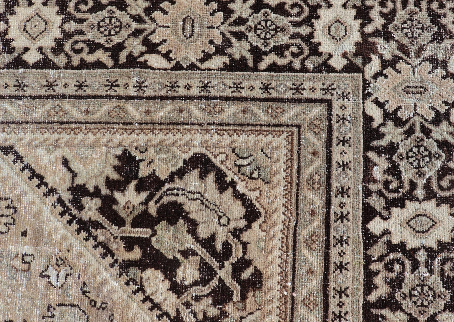 Large Antique Persian Sultanabad - Mahal Rug with Sub - Geometric Diamond Design Antique Hand Knotted Sultanabad - Mahal Rug in brown, tan, taupe and cream, Keivan Woven Arts / rug PTA - 200713, country of origin / type: Persian / Sultanabad, circa Ear... - Keivan Woven ArtsPTA - 200713 - 16624