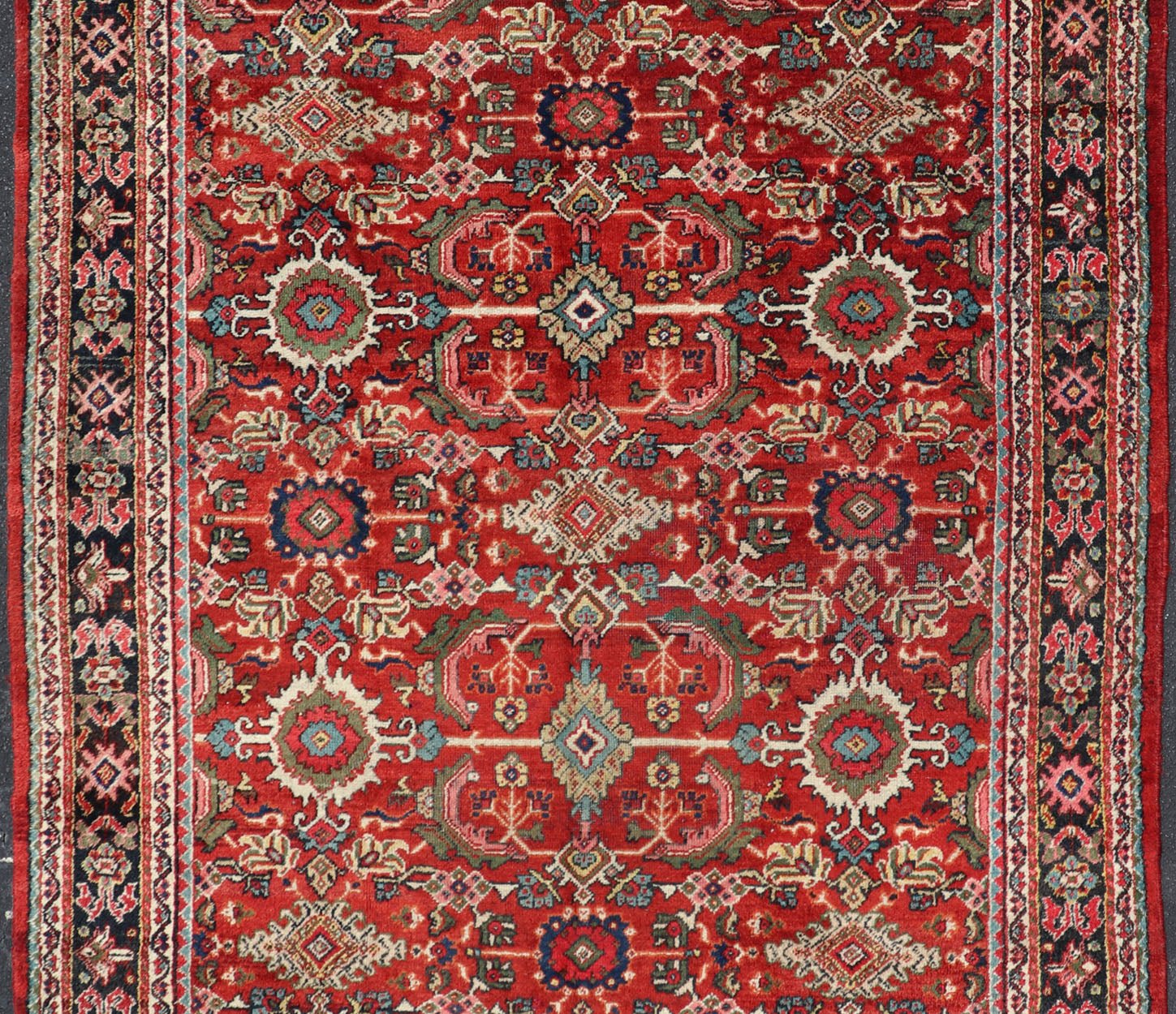 Antique Persian Mahal Rug with All - Over Sub - Geometric Design in Red Background This rug is replete with an all - over symmetrical sub - geometric design set upon a red background and enclosed within a complementary border.Keivan Woven Arts Rugs ... - Keivan Woven ArtsPTA - 200714 - 16630
