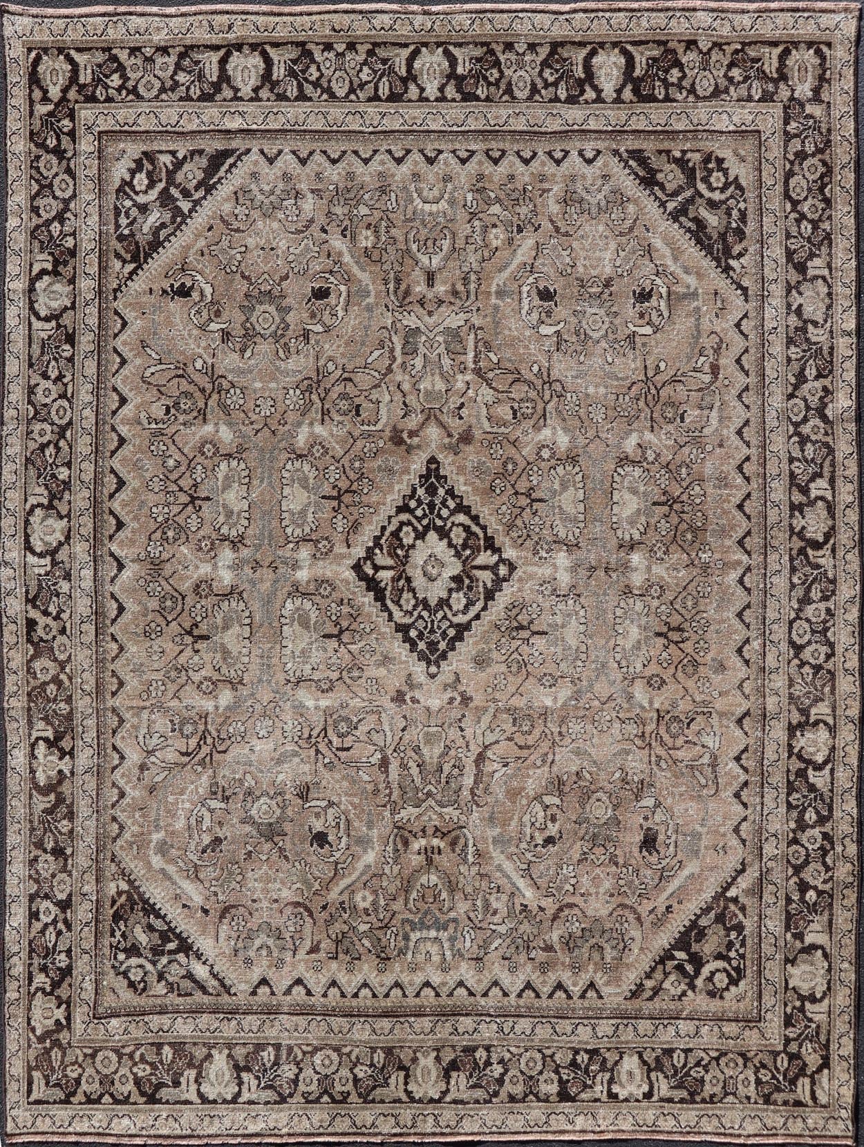 Vintage Persian Sultanabad - Mahal Rug with Sub - Geometric Diamond Herati Design This Vintage Sultanabad - Mahal Rug features a sub - geometric diamond design with herati motifs. The rug is set upon a taupe background and is enclosed within a compleme... - Keivan Woven ArtsPTA - 200715 - 16636Rug