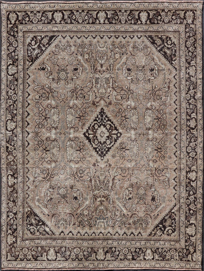 Vintage Persian Sultanabad - Mahal Rug with Sub - Geometric Diamond Herati Design This Vintage Sultanabad - Mahal Rug features a sub - geometric diamond design with herati motifs. The rug is set upon a taupe background and is enclosed within a compleme... - Keivan Woven ArtsPTA - 200715 - 16636Rug