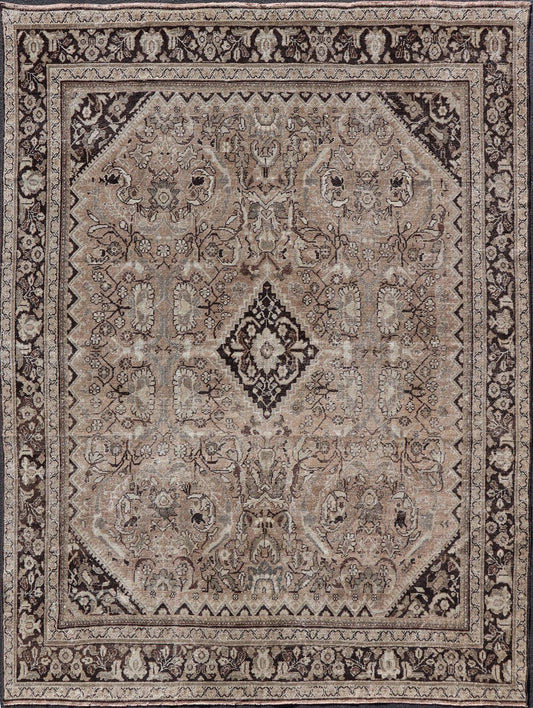 Vintage Persian Sultanabad - Mahal Rug with Sub - Geometric Diamond Herati Design This Vintage Sultanabad - Mahal Rug features a sub - geometric diamond design with herati motifs. The rug is set upon a taupe background and is enclosed within a compleme... - Keivan Woven ArtsPTA - 200715 - 16636Rug