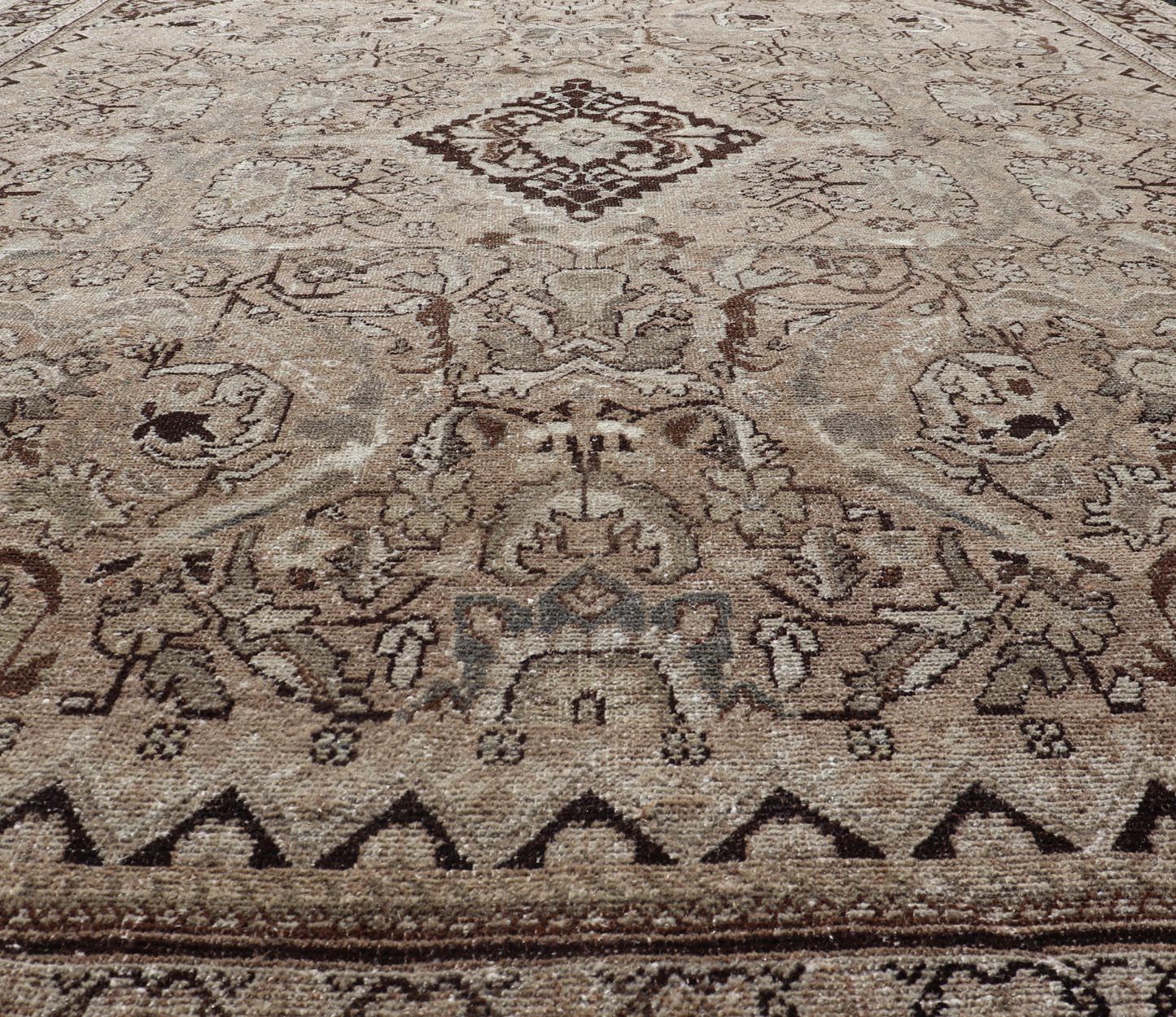 Vintage Persian Sultanabad - Mahal Rug with Sub - Geometric Diamond Herati Design This Vintage Sultanabad - Mahal Rug features a sub - geometric diamond design with herati motifs. The rug is set upon a taupe background and is enclosed within a compleme... - Keivan Woven ArtsPTA - 200715 - 16636Rug