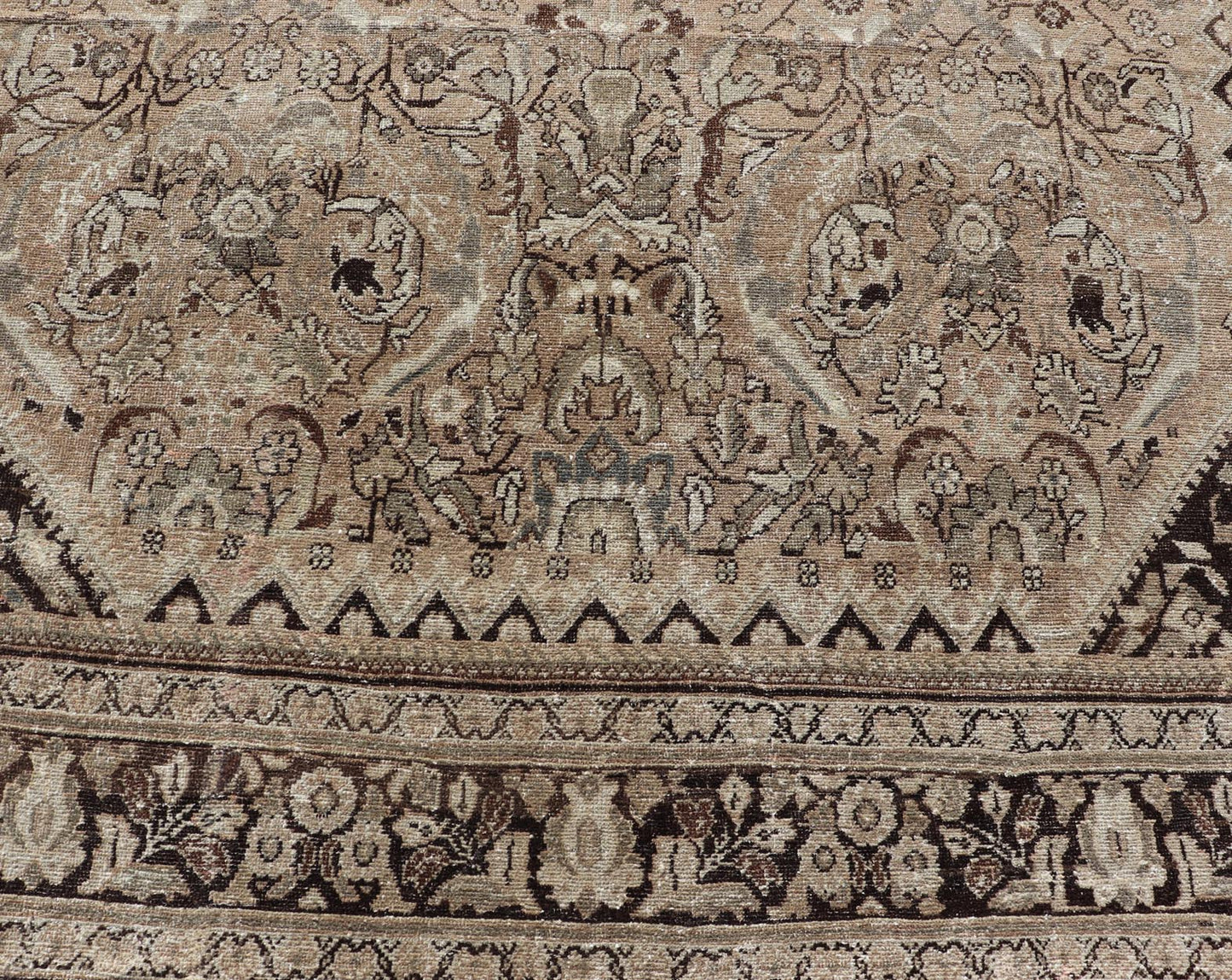 Vintage Persian Sultanabad - Mahal Rug with Sub - Geometric Diamond Herati Design This Vintage Sultanabad - Mahal Rug features a sub - geometric diamond design with herati motifs. The rug is set upon a taupe background and is enclosed within a compleme... - Keivan Woven ArtsPTA - 200715 - 16636Rug