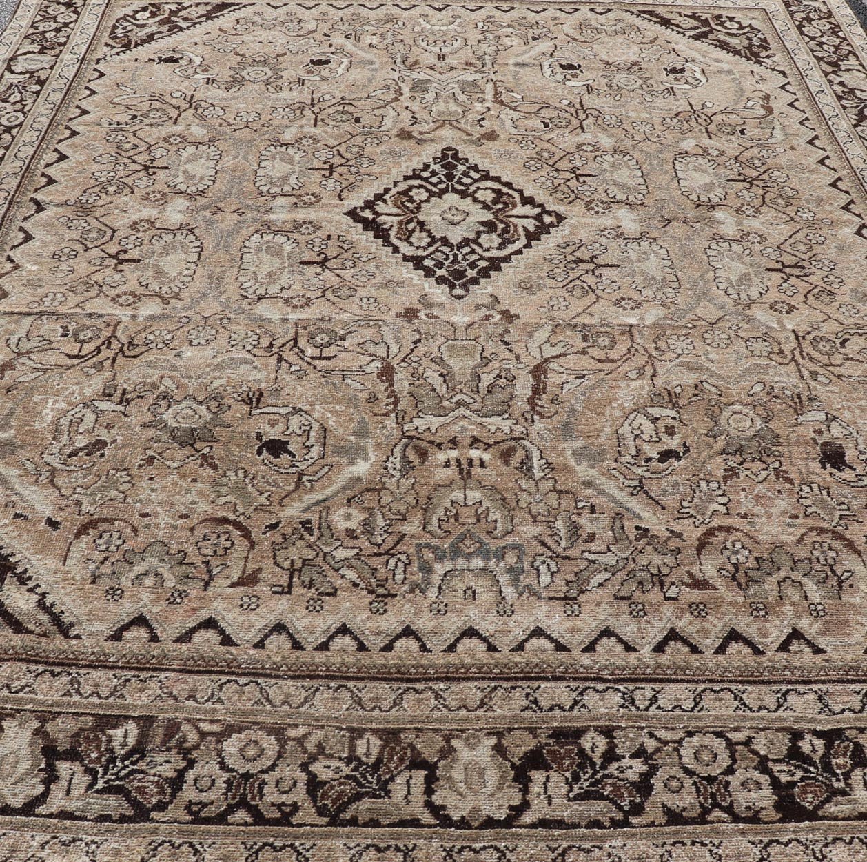 Vintage Persian Sultanabad - Mahal Rug with Sub - Geometric Diamond Herati Design This Vintage Sultanabad - Mahal Rug features a sub - geometric diamond design with herati motifs. The rug is set upon a taupe background and is enclosed within a compleme... - Keivan Woven ArtsPTA - 200715 - 16636Rug
