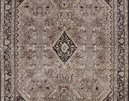 Vintage Persian Sultanabad - Mahal Rug with Sub - Geometric Diamond Herati Design This Vintage Sultanabad - Mahal Rug features a sub - geometric diamond design with herati motifs. The rug is set upon a taupe background and is enclosed within a compleme... - Keivan Woven ArtsPTA - 200715 - 16636Rug