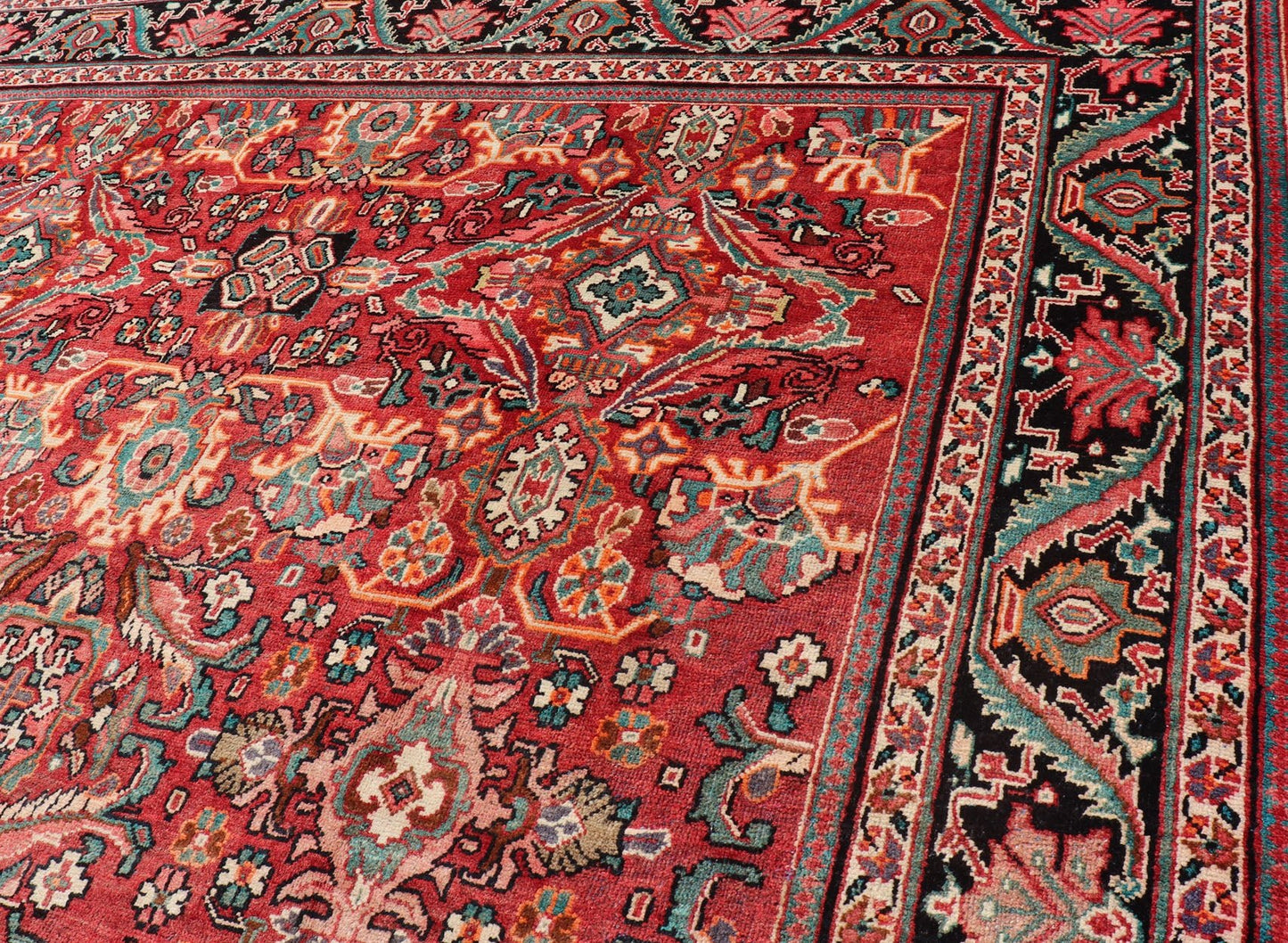 Antique Persian Mahal - Sultanabad Rug with Sub - Geometric Design in Multicolor This Antique Persian Mahal/Sultanabad rug features a symmetrical all - over sub - geometric floral design set upon a red background and is enclosed within a complementary... - Keivan Woven ArtsPTA - 200718 - 16648Rug
