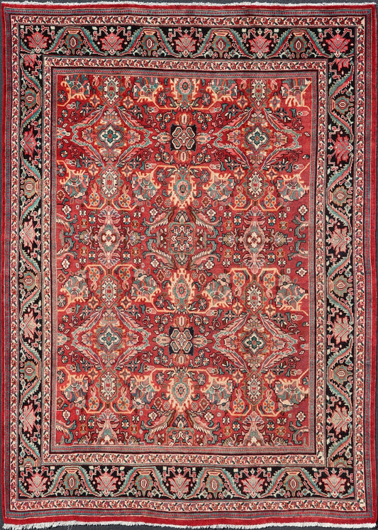 Antique Persian Mahal - Sultanabad Rug with Sub - Geometric Design in Multicolor This Antique Persian Mahal/Sultanabad rug features a symmetrical all - over sub - geometric floral design set upon a red background and is enclosed within a complementary... - Keivan Woven ArtsPTA - 200718 - 16648