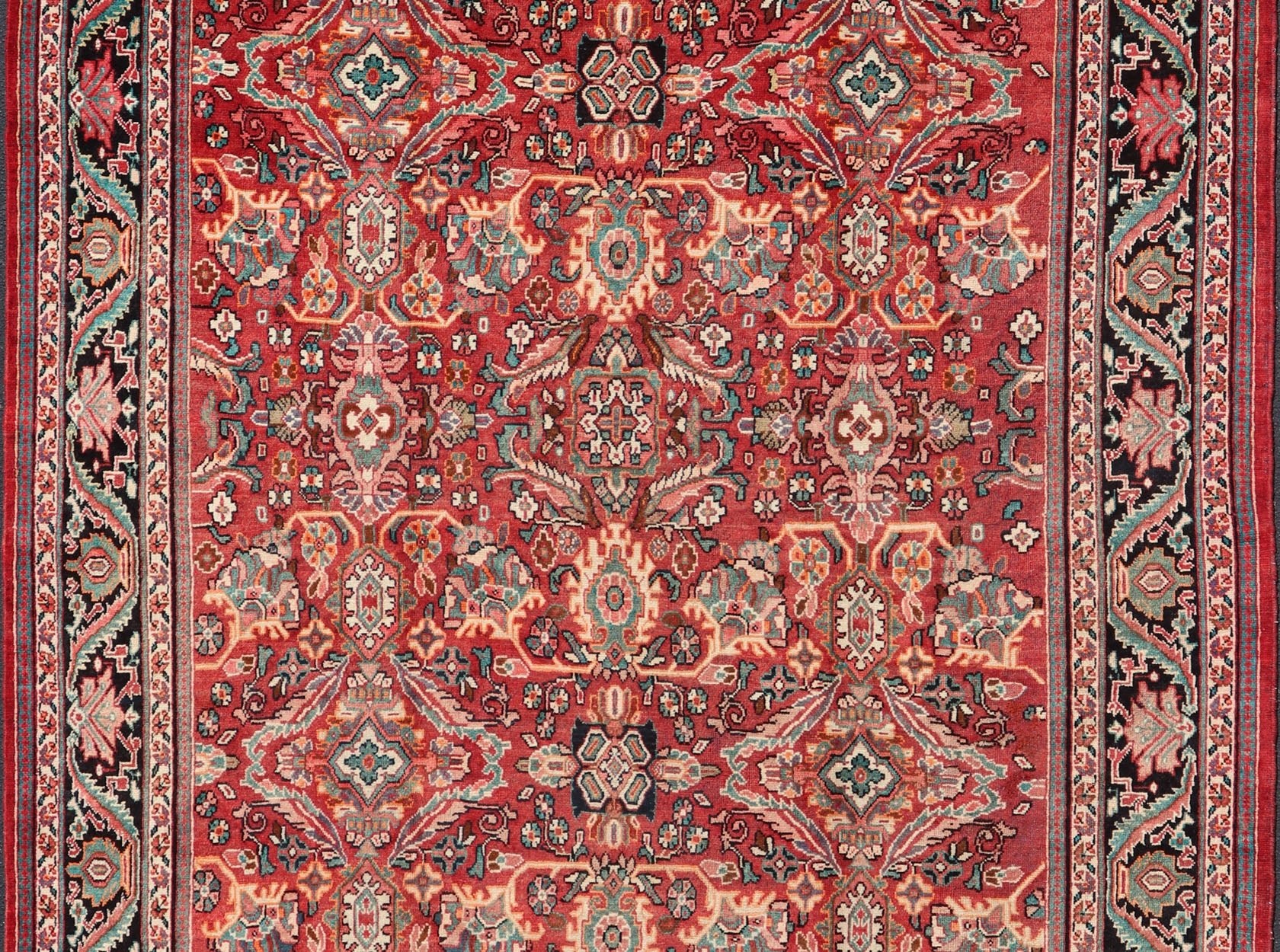 Antique Persian Mahal - Sultanabad Rug with Sub - Geometric Design in Multicolor This Antique Persian Mahal/Sultanabad rug features a symmetrical all - over sub - geometric floral design set upon a red background and is enclosed within a complementary... - Keivan Woven ArtsPTA - 200718 - 16648