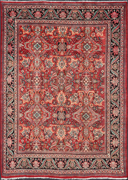 Antique Persian Mahal - Sultanabad Rug with Sub - Geometric Design in Multicolor This Antique Persian Mahal/Sultanabad rug features a symmetrical all - over sub - geometric floral design set upon a red background and is enclosed within a complementary... - Keivan Woven ArtsPTA - 200718 - 16648Rug