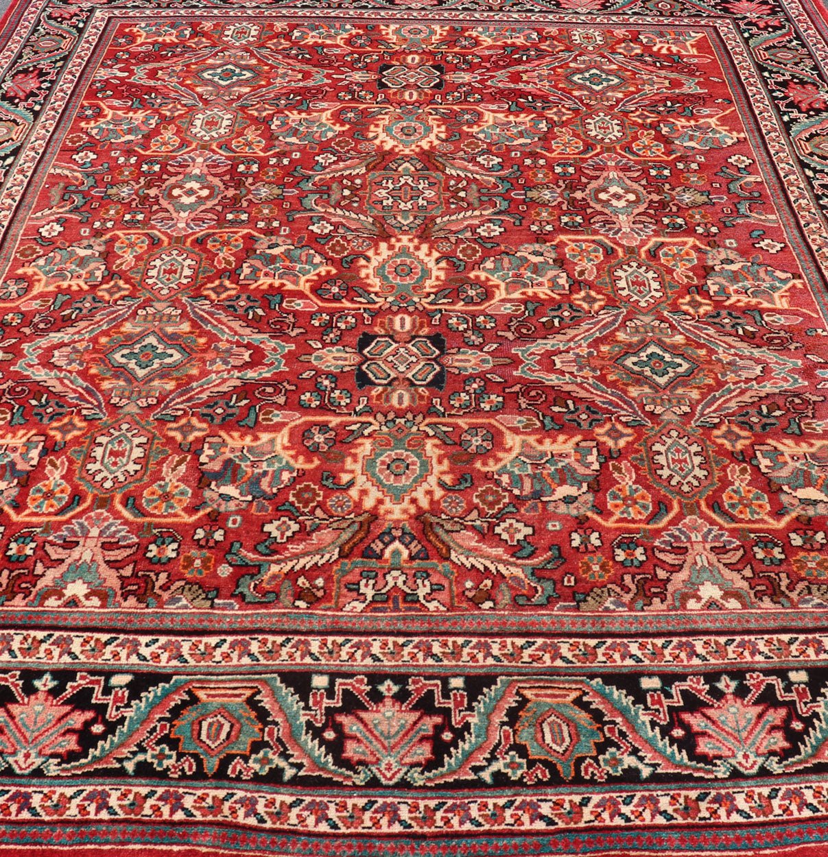 Antique Persian Mahal - Sultanabad Rug with Sub - Geometric Design in Multicolor This Antique Persian Mahal/Sultanabad rug features a symmetrical all - over sub - geometric floral design set upon a red background and is enclosed within a complementary... - Keivan Woven ArtsPTA - 200718 - 16648Rug