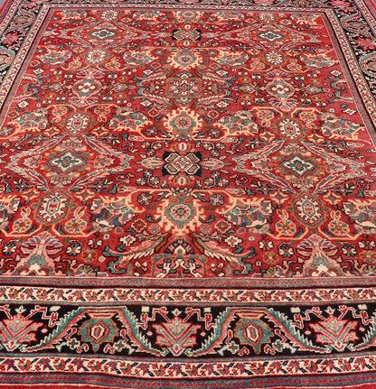 Antique Persian Mahal - Sultanabad Rug with Sub - Geometric Design in Multicolor This Antique Persian Mahal/Sultanabad rug features a symmetrical all - over sub - geometric floral design set upon a red background and is enclosed within a complementary... - Keivan Woven ArtsPTA - 200718 - 16648Rug