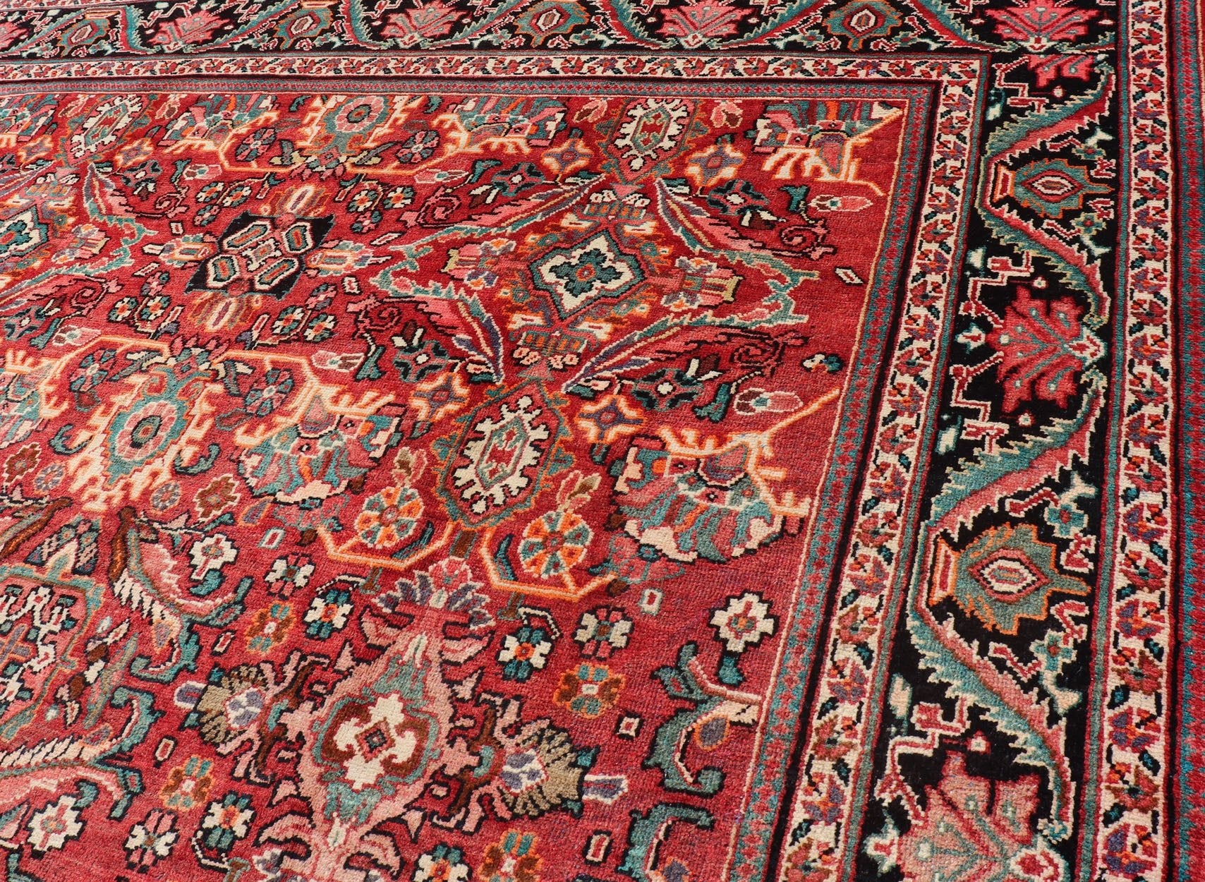 Antique Persian Mahal - Sultanabad Rug with Sub - Geometric Design in Multicolor This Antique Persian Mahal/Sultanabad rug features a symmetrical all - over sub - geometric floral design set upon a red background and is enclosed within a complementary... - Keivan Woven ArtsPTA - 200718 - 16648