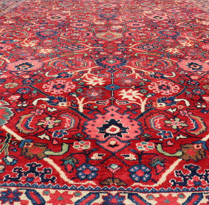 Antique Persian Mahal - Sultanabad With All - Over Sub - Geometric Design This Antique Persian Mahal - Sultanabad features a large symmetrical central diamond design; replete with floral and sub - geometric motifs rendered in multicolor, set upon a red ba... - Keivan Woven ArtsPTA - 200721 - 16660Rug