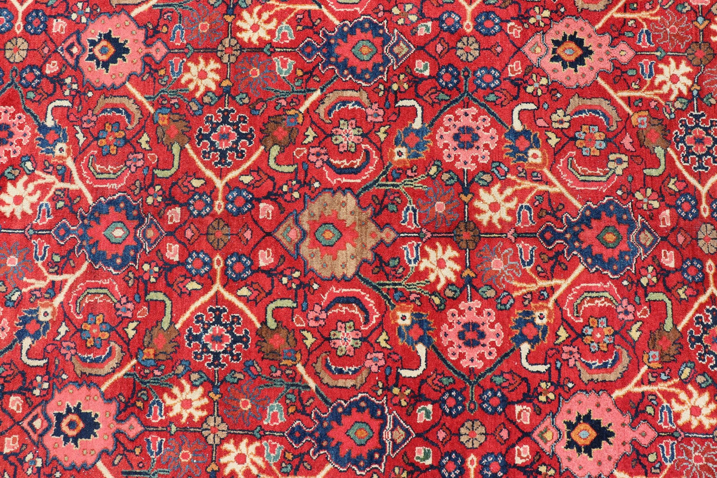 Antique Persian Mahal - Sultanabad With All - Over Sub - Geometric Design This Antique Persian Mahal - Sultanabad features a large symmetrical central diamond design; replete with floral and sub - geometric motifs rendered in multicolor, set upon a red ba... - Keivan Woven ArtsPTA - 200721 - 16660
