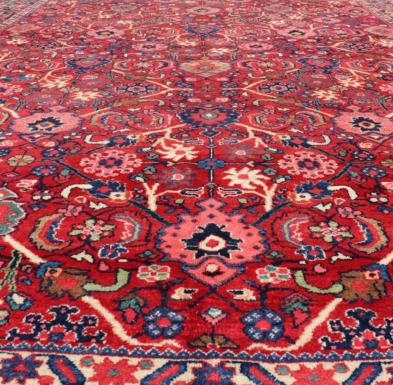 Antique Persian Mahal - Sultanabad With All - Over Sub - Geometric Design This Antique Persian Mahal - Sultanabad features a large symmetrical central diamond design; replete with floral and sub - geometric motifs rendered in multicolor, set upon a red ba... - Keivan Woven ArtsPTA - 200721 - 16660