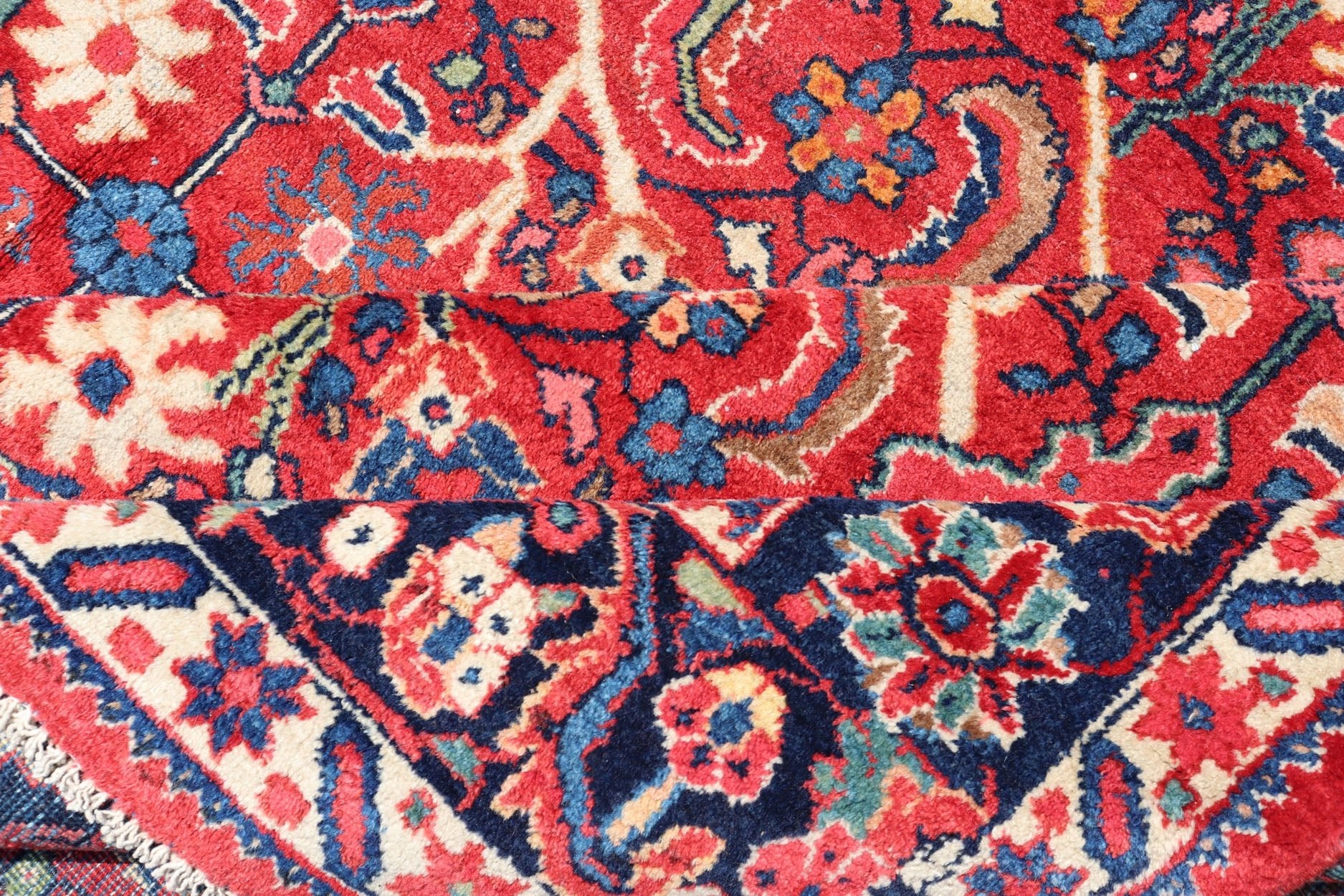 Antique Persian Mahal - Sultanabad With All - Over Sub - Geometric Design This Antique Persian Mahal - Sultanabad features a large symmetrical central diamond design; replete with floral and sub - geometric motifs rendered in multicolor, set upon a red ba... - Keivan Woven ArtsPTA - 200721 - 16660