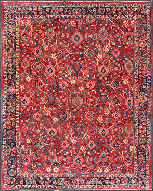 Antique Persian Mahal - Sultanabad With All - Over Sub - Geometric Design This Antique Persian Mahal - Sultanabad features a large symmetrical central diamond design; replete with floral and sub - geometric motifs rendered in multicolor, set upon a red ba... - Keivan Woven ArtsPTA - 200721 - 16660Rug