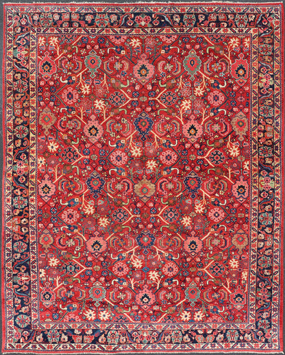 Antique Persian Mahal - Sultanabad With All - Over Sub - Geometric Design This Antique Persian Mahal - Sultanabad features a large symmetrical central diamond design; replete with floral and sub - geometric motifs rendered in multicolor, set upon a red ba... - Keivan Woven ArtsPTA - 200721 - 16660