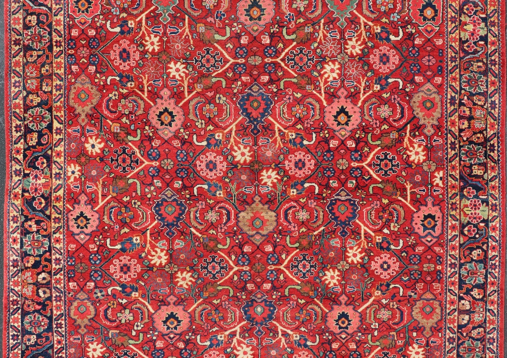 Antique Persian Mahal - Sultanabad With All - Over Sub - Geometric Design This Antique Persian Mahal - Sultanabad features a large symmetrical central diamond design; replete with floral and sub - geometric motifs rendered in multicolor, set upon a red ba... - Keivan Woven ArtsPTA - 200721 - 16660