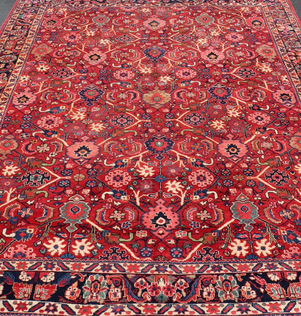 Antique Persian Mahal - Sultanabad With All - Over Sub - Geometric Design This Antique Persian Mahal - Sultanabad features a large symmetrical central diamond design; replete with floral and sub - geometric motifs rendered in multicolor, set upon a red ba... - Keivan Woven ArtsPTA - 200721 - 16660