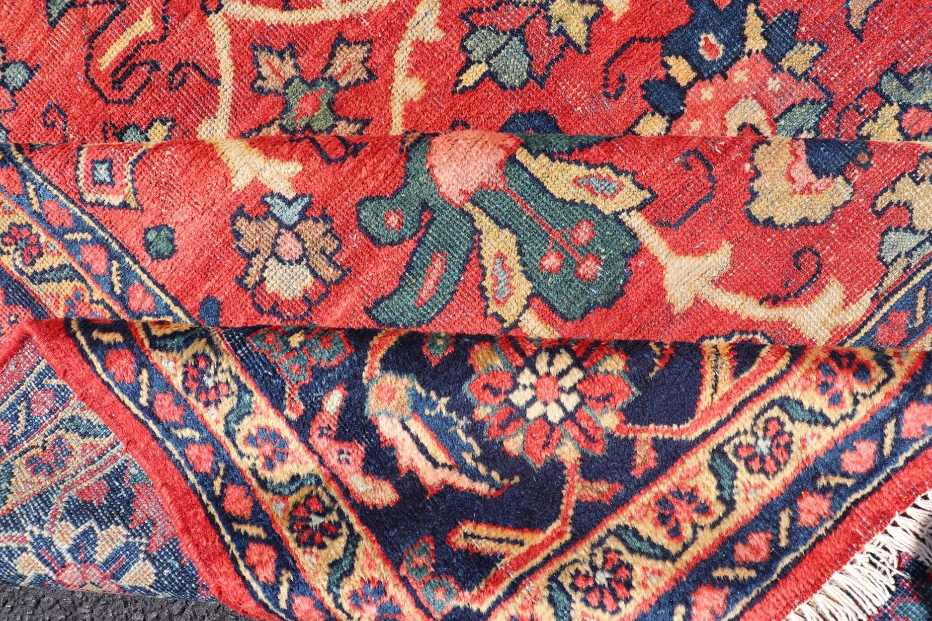 Antique Hand - Knotted Persian Mahal Rug with All - Over Design on Red Field This antique hand - knotted Persian Mahal rug features an all - over sub - geometric floral design set upon a on red field. The entirety of this piece is enclosed within a compl... - Keivan Woven ArtsPTA - 200723 - 16672