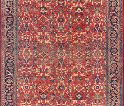 Antique Hand - Knotted Persian Mahal Rug with All - Over Design on Red Field This antique hand - knotted Persian Mahal rug features an all - over sub - geometric floral design set upon a on red field. The entirety of this piece is enclosed within a compl... - Keivan Woven ArtsPTA - 200723 - 16672