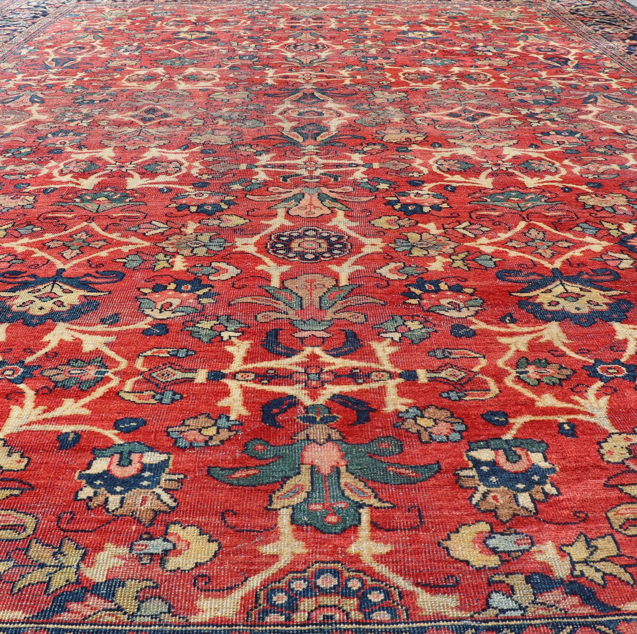 Antique Hand - Knotted Persian Mahal Rug with All - Over Design on Red Field This antique hand - knotted Persian Mahal rug features an all - over sub - geometric floral design set upon a on red field. The entirety of this piece is enclosed within a compl... - Keivan Woven ArtsPTA - 200723 - 16672