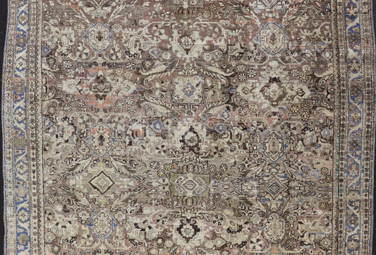 Square size antique distressed Persian Sultanabad - Mahal Rug with All - Over Sub - Geometric Design This distressed antique Persian Mahal displays geometric flowers and an all over design Keivan Woven Arts Rug/PTA - 200724, country of origin / type: P... - Keivan Woven ArtsPTA - 200724 - 16678