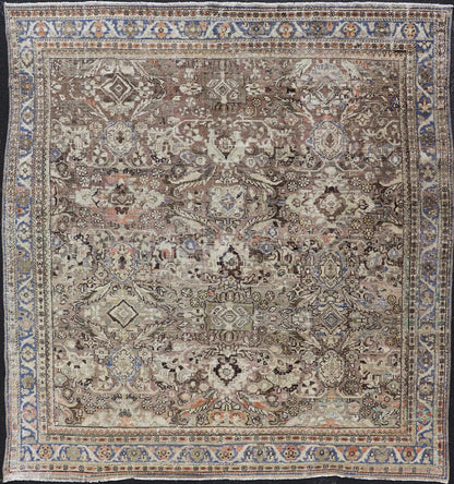 Square size antique distressed Persian Sultanabad - Mahal Rug with All - Over Sub - Geometric Design This distressed antique Persian Mahal displays geometric flowers and an all over design Keivan Woven Arts Rug/PTA - 200724, country of origin / type: P... - Keivan Woven ArtsPTA - 200724 - 16678Rug