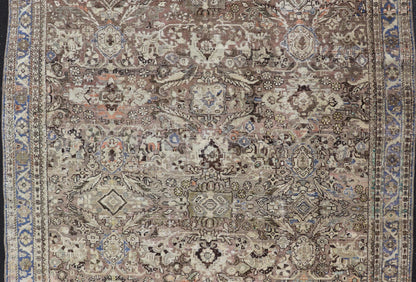 Square size antique distressed Persian Sultanabad - Mahal Rug with All - Over Sub - Geometric Design This distressed antique Persian Mahal displays geometric flowers and an all over design Keivan Woven Arts Rug/PTA - 200724, country of origin / type: P... - Keivan Woven ArtsPTA - 200724 - 16678Rug
