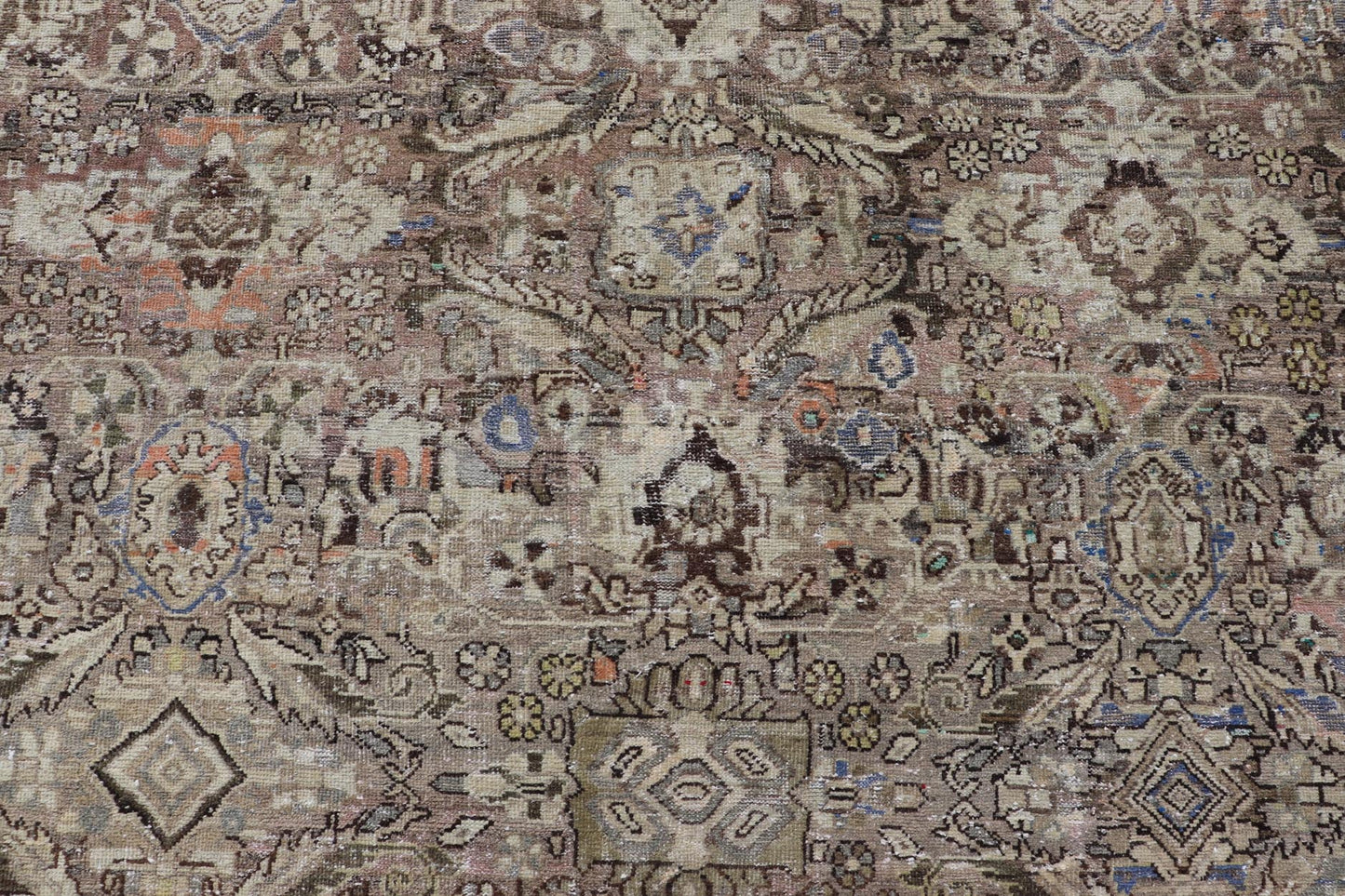 Square size antique distressed Persian Sultanabad - Mahal Rug with All - Over Sub - Geometric Design This distressed antique Persian Mahal displays geometric flowers and an all over design Keivan Woven Arts Rug/PTA - 200724, country of origin / type: P... - Keivan Woven ArtsPTA - 200724 - 16678Rug
