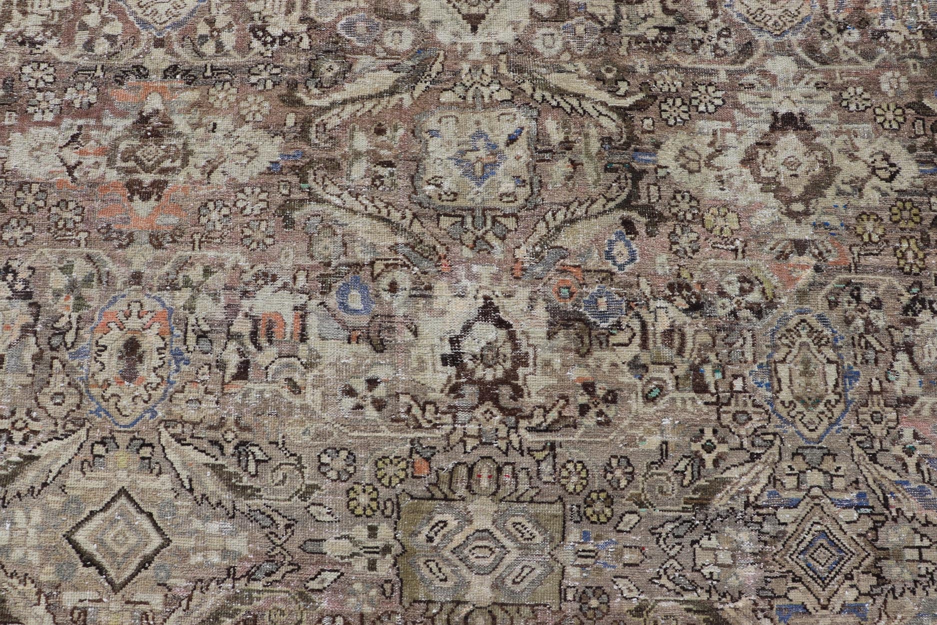 Square size antique distressed Persian Sultanabad - Mahal Rug with All - Over Sub - Geometric Design This distressed antique Persian Mahal displays geometric flowers and an all over design Keivan Woven Arts Rug/PTA - 200724, country of origin / type: P... - Keivan Woven ArtsPTA - 200724 - 16678Rug