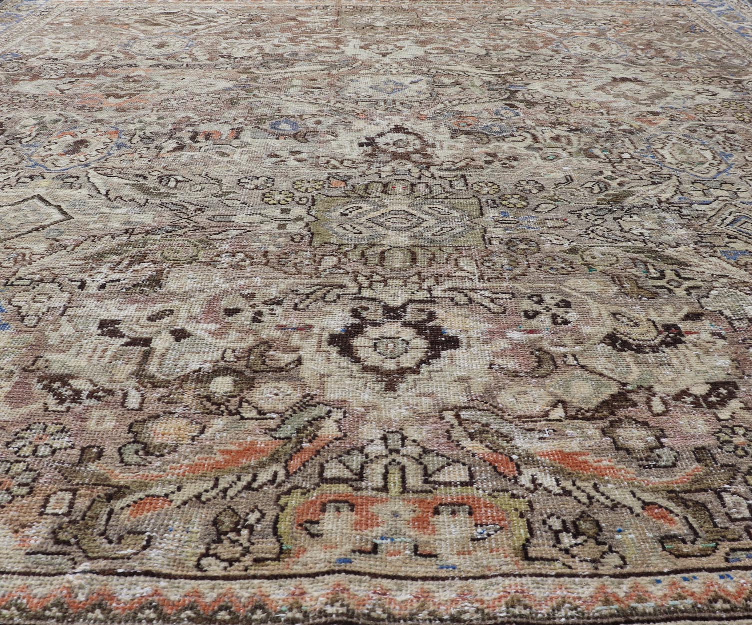 Square size antique distressed Persian Sultanabad - Mahal Rug with All - Over Sub - Geometric Design This distressed antique Persian Mahal displays geometric flowers and an all over design Keivan Woven Arts Rug/PTA - 200724, country of origin / type: P... - Keivan Woven ArtsPTA - 200724 - 16678Rug