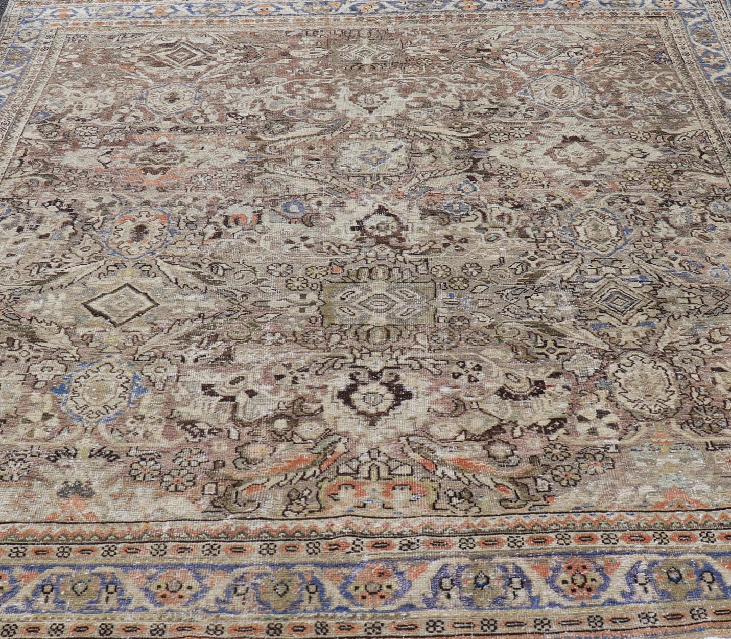 Square size antique distressed Persian Sultanabad - Mahal Rug with All - Over Sub - Geometric Design This distressed antique Persian Mahal displays geometric flowers and an all over design Keivan Woven Arts Rug/PTA - 200724, country of origin / type: P... - Keivan Woven ArtsPTA - 200724 - 16678Rug