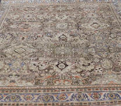 Square size antique distressed Persian Sultanabad - Mahal Rug with All - Over Sub - Geometric Design This distressed antique Persian Mahal displays geometric flowers and an all over design Keivan Woven Arts Rug/PTA - 200724, country of origin / type: P... - Keivan Woven ArtsPTA - 200724 - 16678Rug