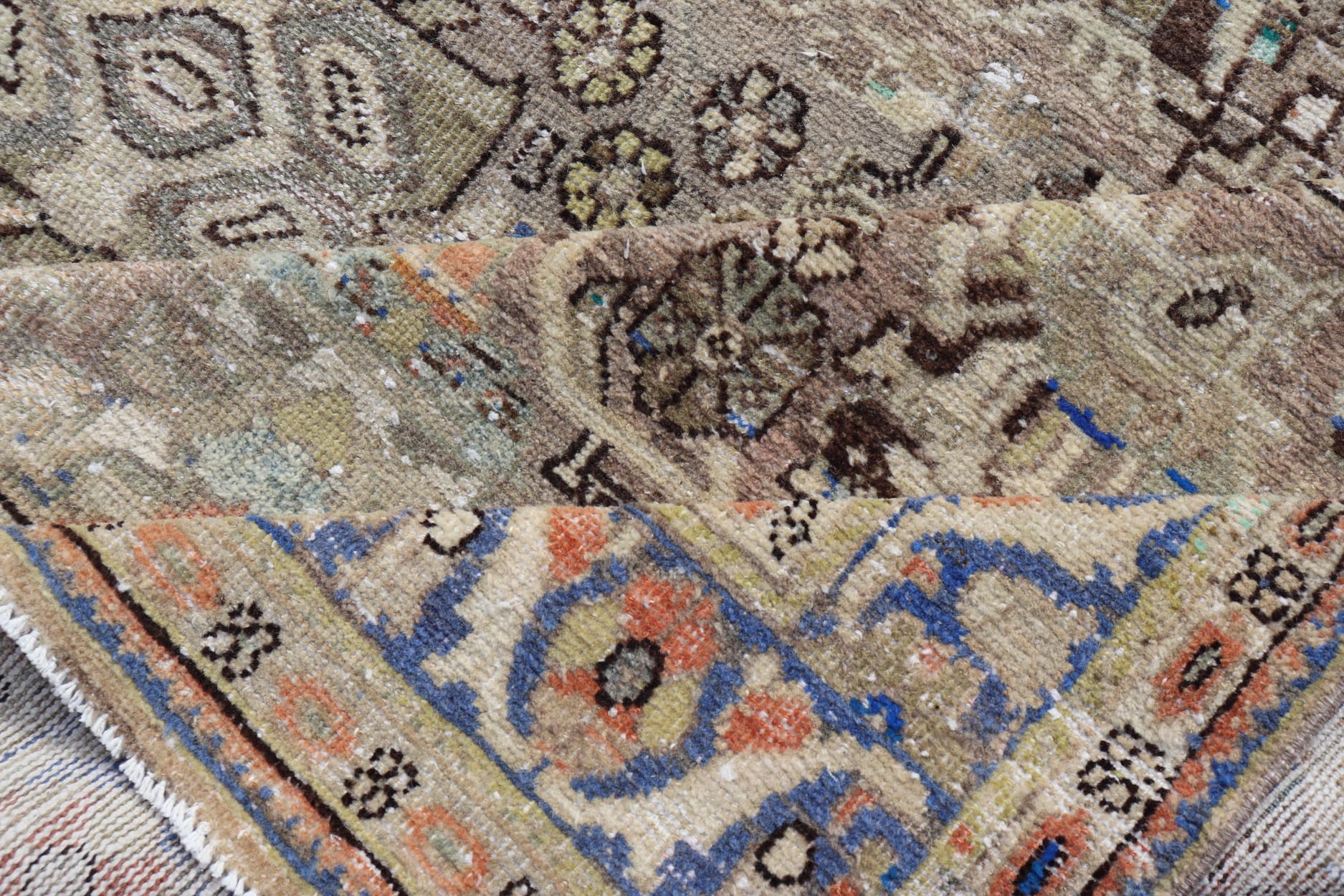 Square size antique distressed Persian Sultanabad - Mahal Rug with All - Over Sub - Geometric Design This distressed antique Persian Mahal displays geometric flowers and an all over design Keivan Woven Arts Rug/PTA - 200724, country of origin / type: P... - Keivan Woven ArtsPTA - 200724 - 16678Rug