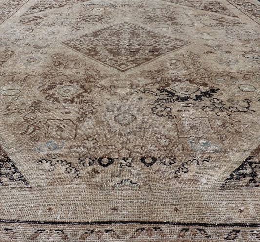 Antique Persian Sultanabad - Mahal Rug with Sub - Geometric Design With Medallion Measures: 9'10 x 13'8 This antique Persian rug features an all - neutral palette of creams, taupe, and cocoas. The field homes a floral medallion and diamond c... - Keivan Woven ArtsPTA - 200725 - 16684Rug