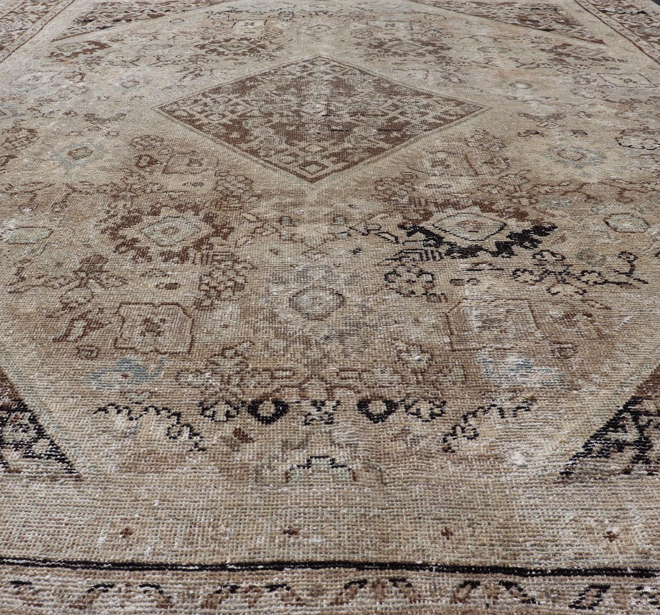 Antique Persian Sultanabad - Mahal Rug with Sub - Geometric Design With Medallion Measures: 9'10 x 13'8 This antique Persian rug features an all - neutral palette of creams, taupe, and cocoas. The field homes a floral medallion and diamond c... - Keivan Woven ArtsPTA - 200725 - 16684