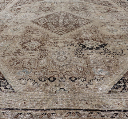 Antique Persian Sultanabad - Mahal Rug with Sub - Geometric Design With Medallion Measures: 9'10 x 13'8 This antique Persian rug features an all - neutral palette of creams, taupe, and cocoas. The field homes a floral medallion and diamond c... - Keivan Woven ArtsPTA - 200725 - 16684