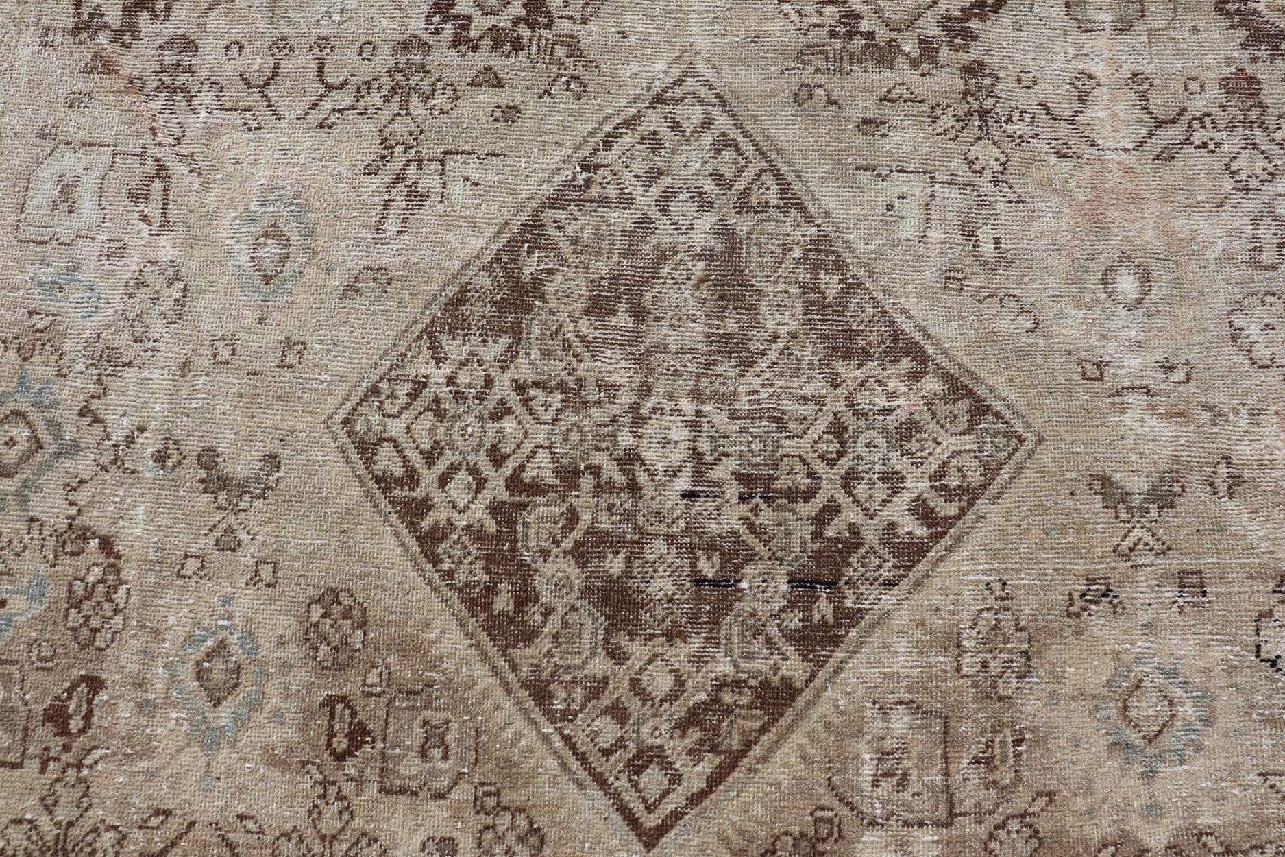 Antique Persian Sultanabad - Mahal Rug with Sub - Geometric Design With Medallion Measures: 9'10 x 13'8 This antique Persian rug features an all - neutral palette of creams, taupe, and cocoas. The field homes a floral medallion and diamond c... - Keivan Woven ArtsPTA - 200725 - 16684
