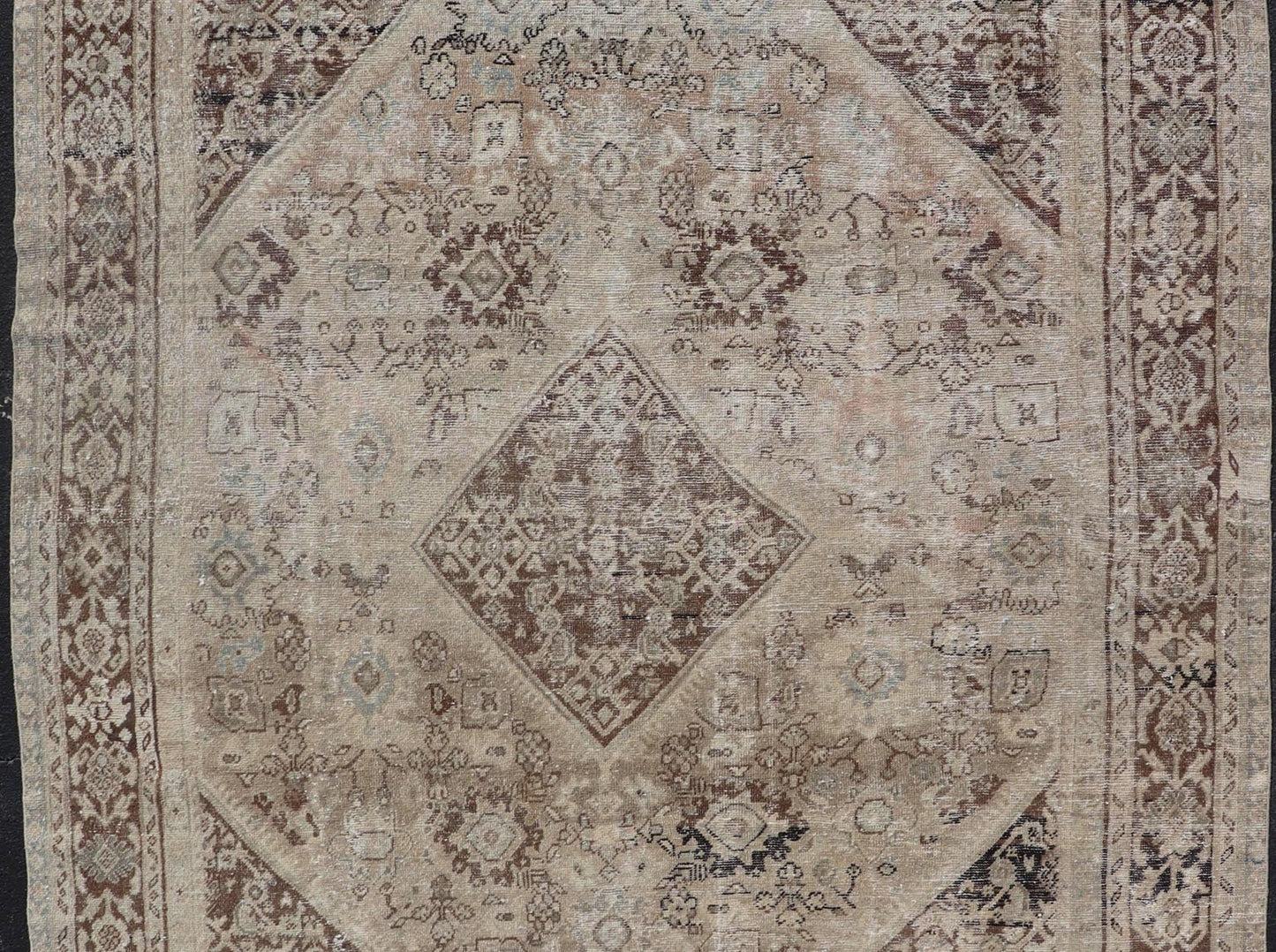 Antique Persian Sultanabad - Mahal Rug with Sub - Geometric Design With Medallion Measures: 9'10 x 13'8 This antique Persian rug features an all - neutral palette of creams, taupe, and cocoas. The field homes a floral medallion and diamond c... - Keivan Woven ArtsPTA - 200725 - 16684