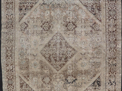 Antique Persian Sultanabad - Mahal Rug with Sub - Geometric Design With Medallion Measures: 9'10 x 13'8 This antique Persian rug features an all - neutral palette of creams, taupe, and cocoas. The field homes a floral medallion and diamond c... - Keivan Woven ArtsPTA - 200725 - 16684